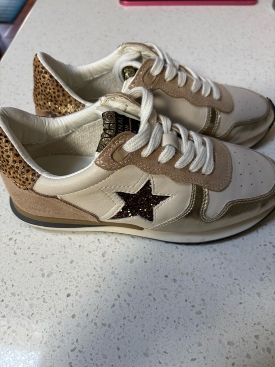Vintage Havana Shoes - Vintage Havana Rock Star White and Gold Star Sneakers 6.5